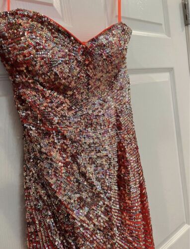 Orange Terani Couture Sequin Gold Yellow Prom Formal Dress, Strapless, Size 4