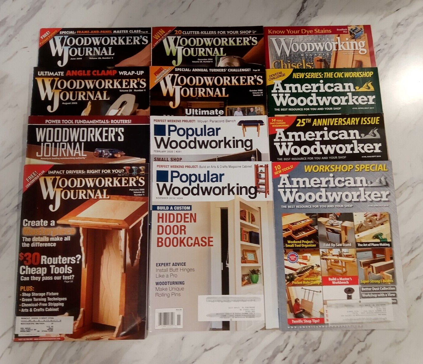 Woodworking 12 Magazine Lot - Woodworker's Journal - Popular Woodworking