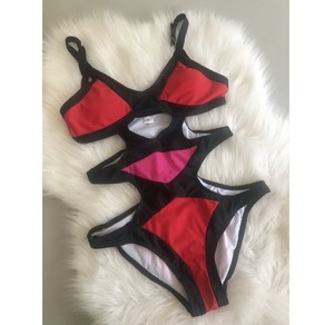 Swimsuit One Piece Womens Fashion Cutout Pink Red Size ...