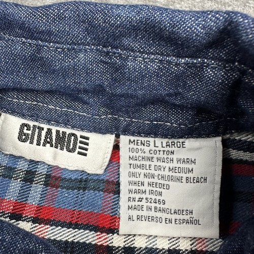VINTAGE Gitano Shirt Mens Large Red Flannel Plaid Heavyweight Long Sleeve 90s - Picture 8 of 9