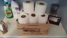 1 X GENUINE FRENCH WOODEN WINE BOX PLANTER HAMPER - TOILET ROLL HOLDER / BASKET*
