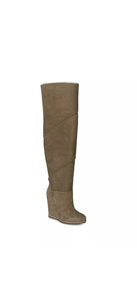 UGG CLASSIC MONDRI OVER THE KNEE CHESTNUT BLACK SUEDE 4" WEDGE BOOTS 6.5-8 - Image 3 of 4
