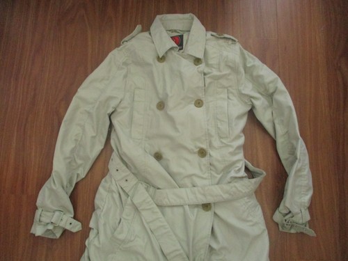 SCOTTeVest Trench Coat Womens Medium Green Belted Pockets Travel Storage Sev TEC - Picture 2 of 23