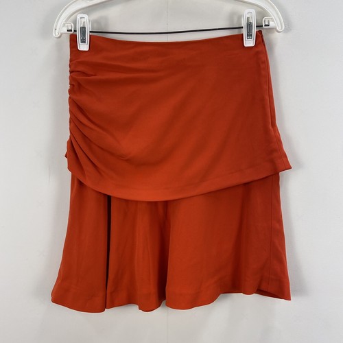 MASSIMO DUTTI Womens 6 Red Orange Ruched Tiered Mini Skirt Side Zip NWT K16