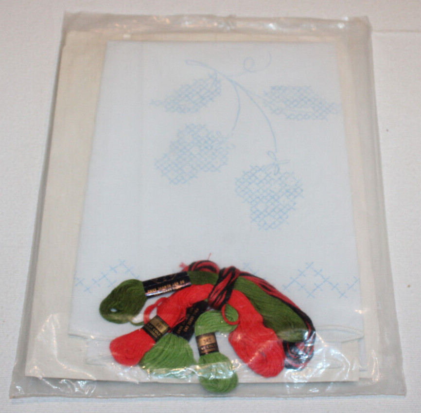 VTG Progress Strawberry Festival kitchen towels stamped embroidery kit #1227 NEW