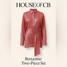 House of CB Roxanne Pink Metallic Two Piece Set Size S/XS Ruched Skirt & Blouse