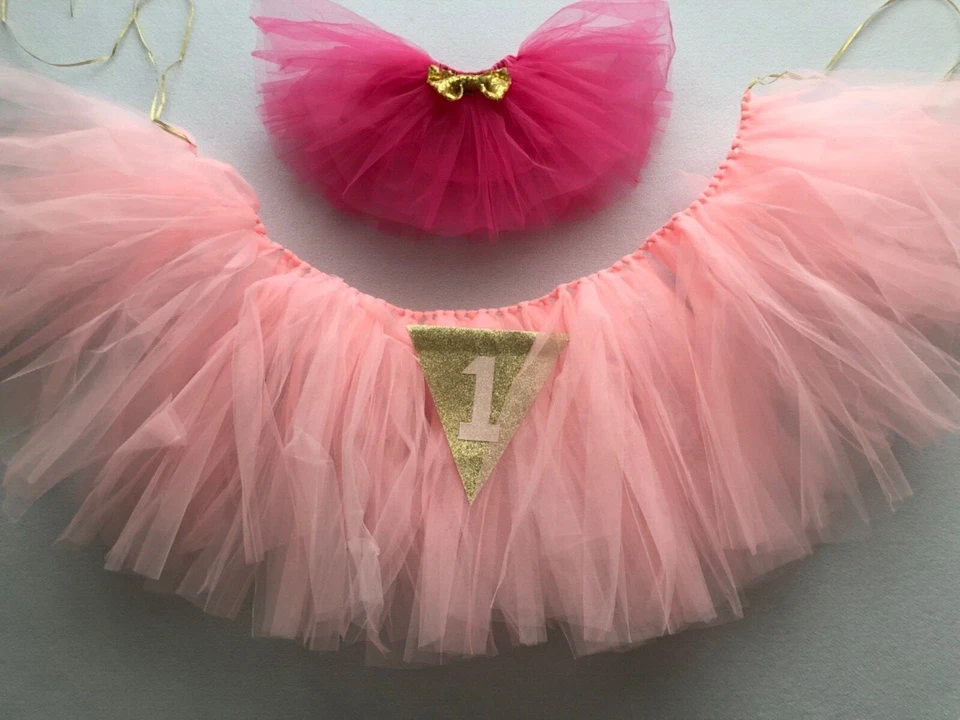 Baby's First 1st Birthday Banner Pink Tulle And Bright Pink Skirt - Image 4 of 4