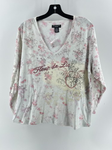 Spencer Jeremy Woman Plus Long Sleeve Floral Beaded Rhinestone Shirt Top Size 1X - Picture 2 of 14