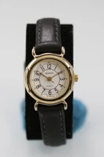 Quartex Watch Women Gold Silver Stainless St WR Black Leather Batt White Quartz