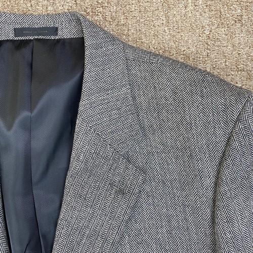 Oleg Cassini Suit Jacket Mens 43S P 100% Lambswool Blazer Gray Herringbone Tweed - Picture 15 of 16