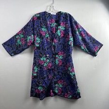 Vintage Lucie Ann Robe Floral Satin Button Front Size Medium USA Made