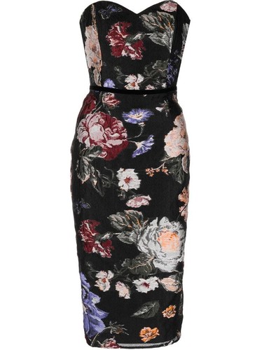 AUTH Marchesa Notte Floral Fil Coupé Tea-length Gown black/multicolour - Picture 4 of 4