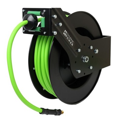 Retractable Metal Air Hose Reel   3/8'' I.D. x 50-Foot Heavy-Duty Hybrid Hose