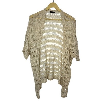 Mine Cardigan Womens S/M Beige Open Front Crochet Knit Short Sleeve TA7421 Boho