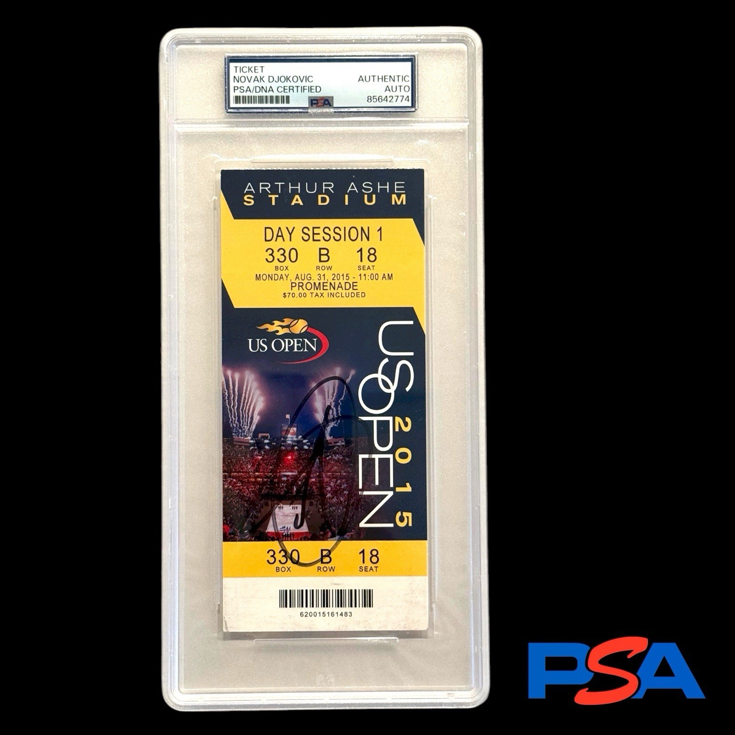 Novak Djokovic Signed 2015 US Open Ticket PSA/DNA Slabbed Autograph 2015 Winner