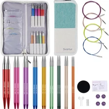 Interchangeable Circular Knitting Needles Set, 9 Pairs + Cables & Storage