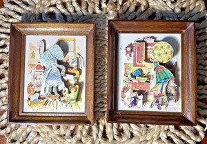 Holly Hobbie Style 3-D Art Decoupage Wooden Frame Set of 2 Christmas 1984