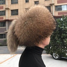 Men's Real Raccoon Fur Hat Russian Ushanka Cossack Mongolia Hat Warm Ski Cap