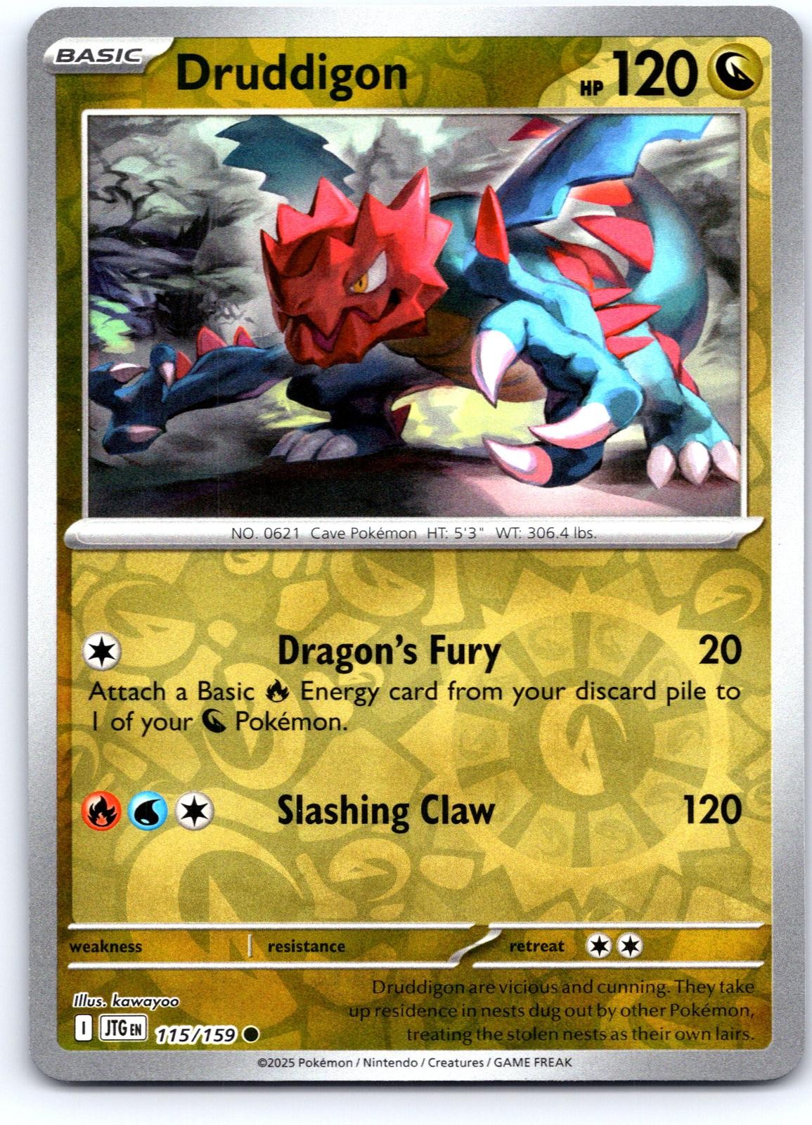 Druddigon 115/159 Common Journey Together Pokemon Reverse Holo Near Mint