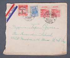 MayfairStamps Colombia 1948 Bogota to West Newton MA Okładka poczty lotniczej aax_74521