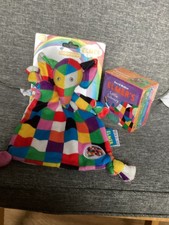 Image of BNWT ELMER ELEPHANT COMFORT BLANKET SOFT TOY RATTLE AND LITTLE BOOKS