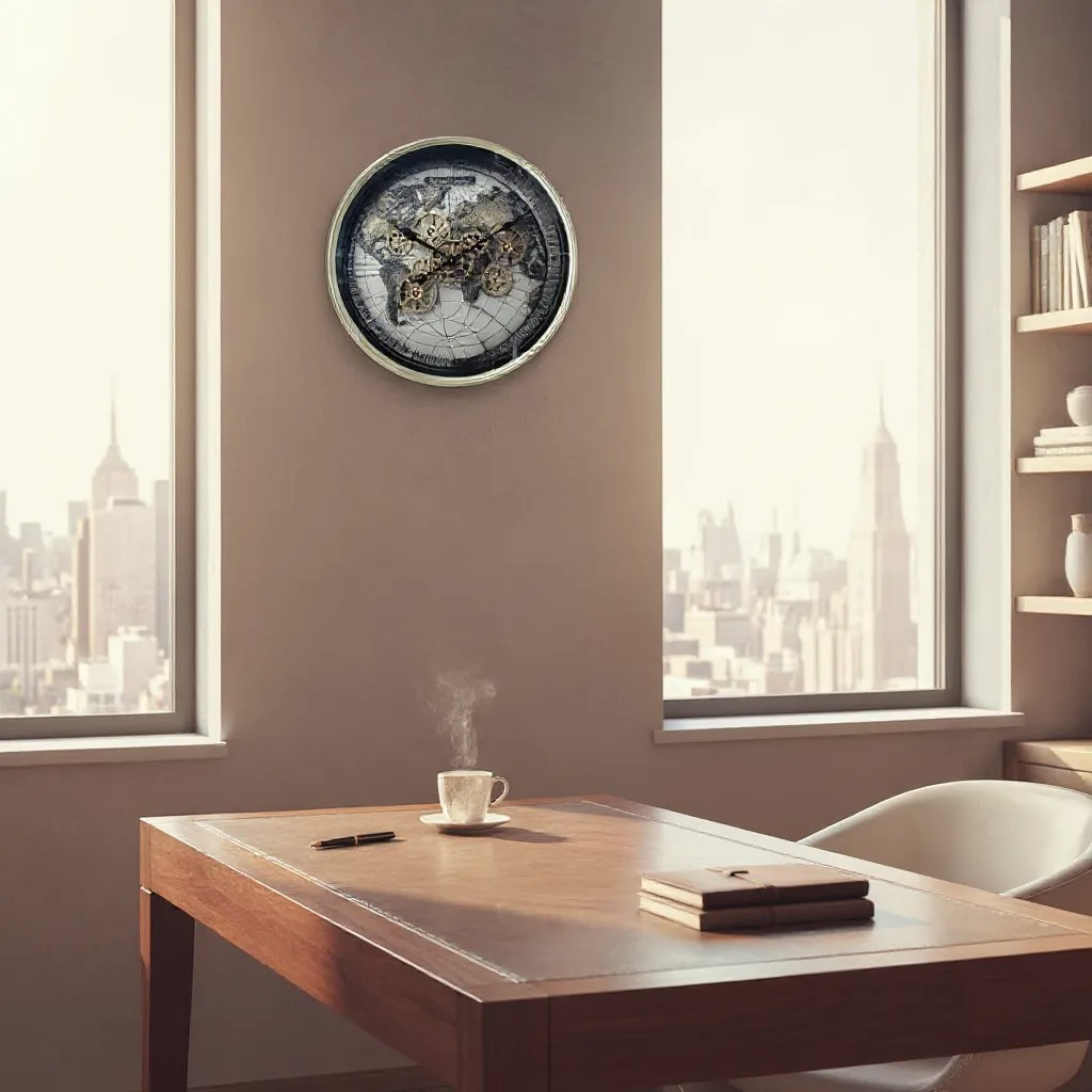Silver Gear Wall Clock 60 CM Large Industrial Moving Roman Numerals Metal Time