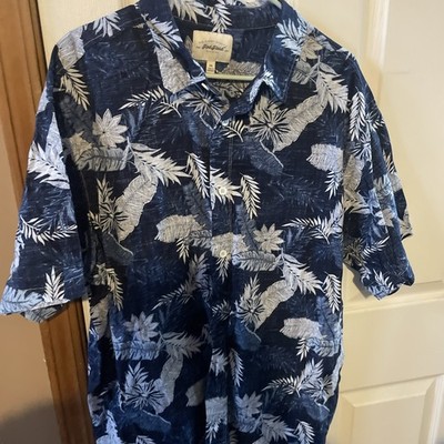 Red Head Men's 2XL Tropical/Hawaiian Palm Leaf Button-Up Short Sleeve Shirt Blue