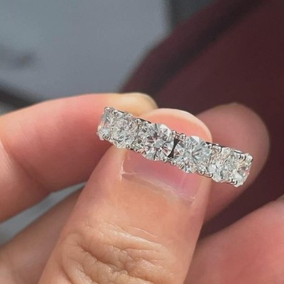 4.00Ct Round Cut Natural Diamond solid 14K  White Gold Eternity Band Ring