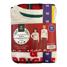 Member's Mark Unisex Kid's 2-Piece Family Holiday Pajama Set Oatmeal Plaid, 8