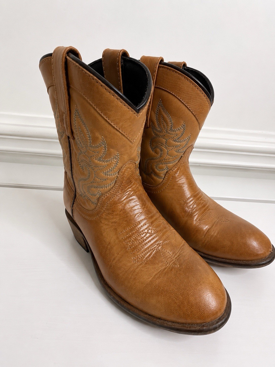Dingo Cowboy Western Boots Tan Leather Embroidered Mid Calf Women 6.5 M