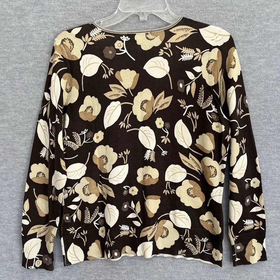 Sigrid Olsen Brown Floral Cardigan Size M Petite Fall Flowers Career Silk Blend - Image 4 of 4