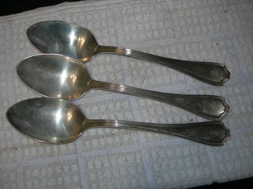 200 gms Large Sterling Silver Pat 1907 Soup Spoons Set Of Three 8 1/4" scrap or