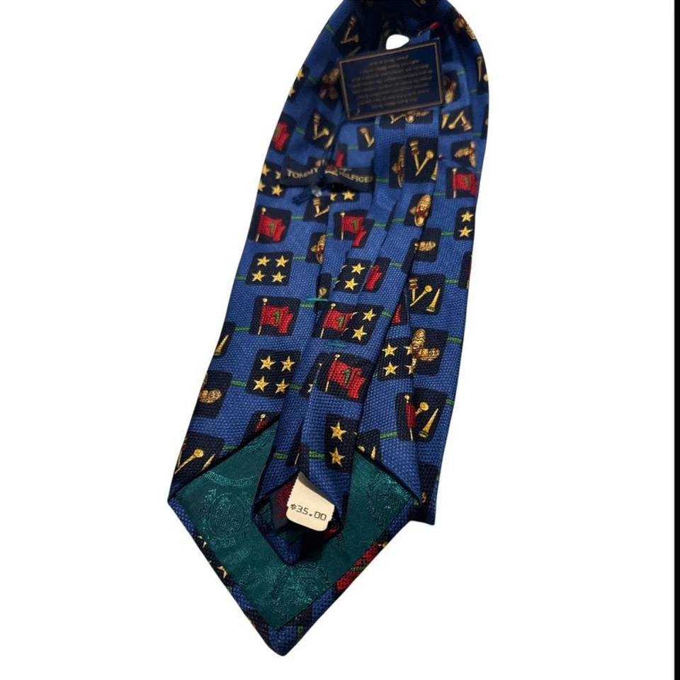 Corbata de seda Tommy Hilfiger nueva con etiquetas Deadstock años 90 palos de golf azul vintage corbata Foto 3 de 4