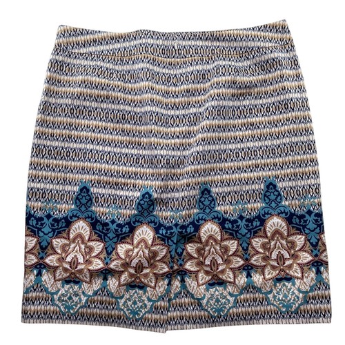 Ann Taylor Factory Store Skirt Women 18 Floral Ikat Stripe Cotton Blend Straight - Picture 2 of 10