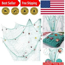 Elegant Fish Net Wall Hanging with Shells - Perfect for Beach & Pirate Themes