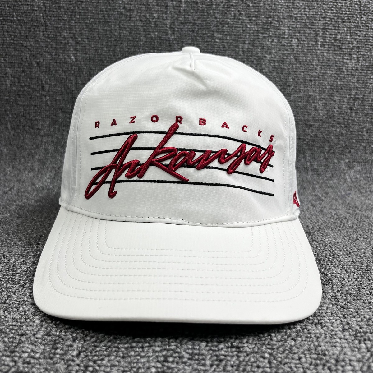 Arkansas Razorbacks '47 Hitch Snapback Hat White Ripstop Script Cap NCAA