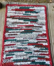 handmade rag rug by Ree-Vick, Christmas, up-cycled fabrics 31" by 22"