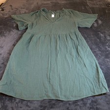 Old Navy Gauze Babydoll Dress Womens Medium Green Ruffle V Neck Short Sleeve