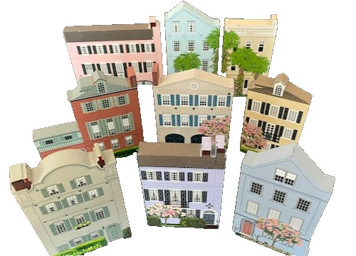 Shelia's Collectibles Vintage Rainbow Row Charleston SC 9 Pc Set '97