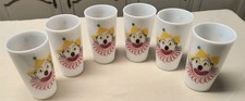 Vintage Set Of 6 Hazel Atlas Circus Clown Glasses White Milk Glass Tumblers WOW!