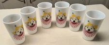 Vintage Set Of 6 Hazel Atlas Circus Clown Glasses White Milk Glass Tumblers WOW!