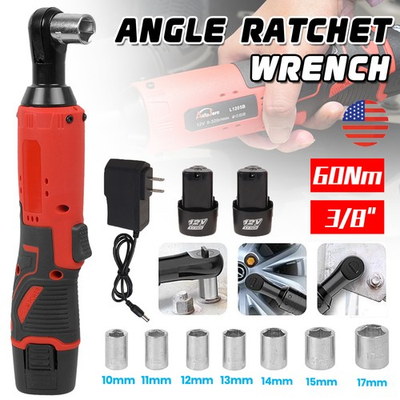 #ad 3 8quot; Cordless Ratchet Right Angle Wrench with 2 Batteries Electric Impact Tool $36.90