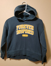 Old Navy Girls L Green Graphic Print Logo Fleece Pullover Hoodie
