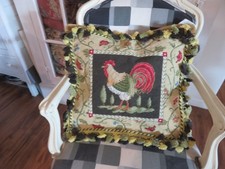 FRENCH FLORALS  ROOSTERS Needlepoint Pillow Aubusson Style Pillow Cover 20x20