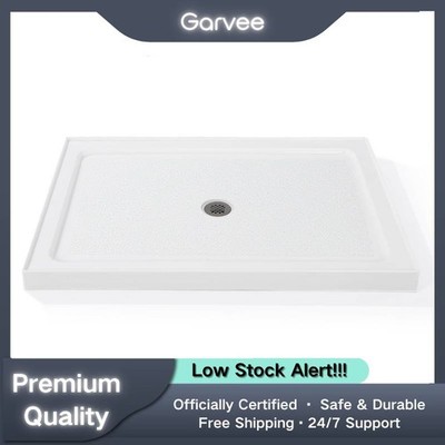 48x32 Inch Shower Base Pan Stainless Steel Drain Non-Slip Solid Surface Center D
