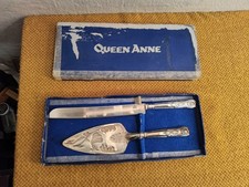 Vintage Mayell Queen Anne Silverplate Pastry Cake Server & Knife set in box