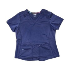 Scrubstar Scrub Top Womens XL Navy Blue V-Neck Medical Uniform Shirt Coral Trim