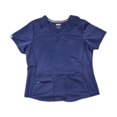 Scrubstar Scrub Top Womens XL Navy Blue V-Neck Medical Uniform Shirt Coral Trim