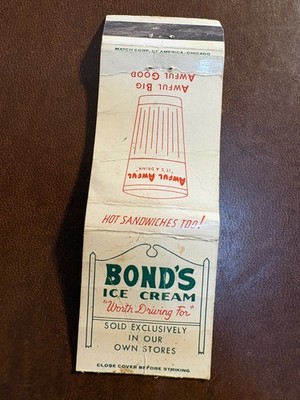 Matchbook cover - Bond's Ice Ream - New Jersey area - M166 - comb. ship!