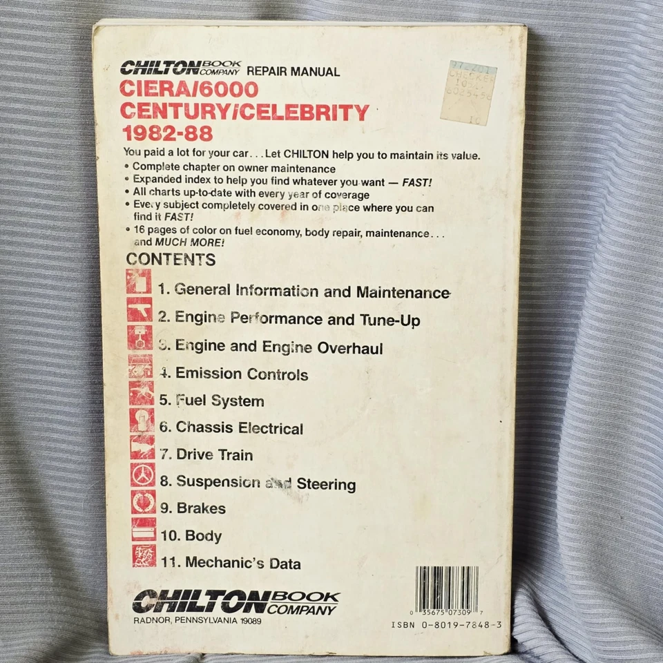 Manual de reparación de Chilton Celebrity/Century/Cutlass Ciera/6000 1982-92 pieza # 7309 Foto 3 de 4